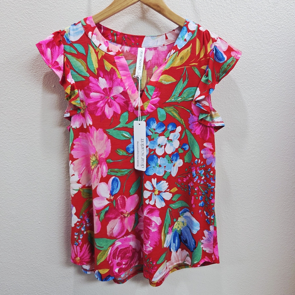 Floral Kids Top - Red and Pink